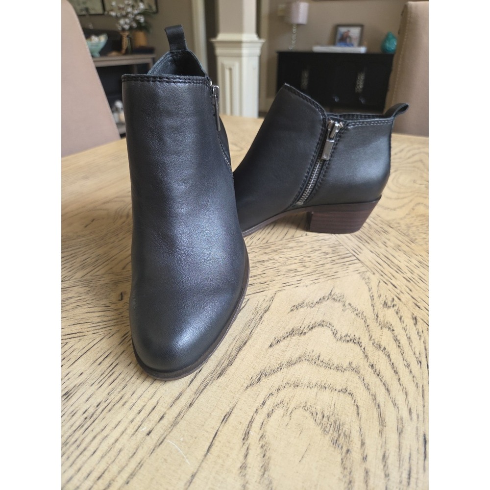 Lucky Brand Boots Basel Women 6.5 Black Leather Ankle Bootie Zip Up Sides Adorbs